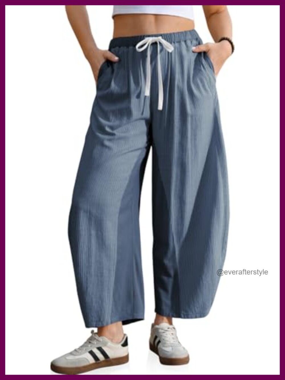Women's Wide Leg Barrel Pants Striped Drawstring Elastic Waist Loose Fit Summer